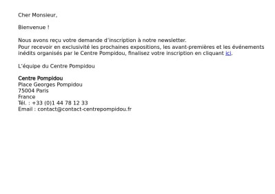 Plus qu’un clic pour recevoir la newsletter du Centre Pompidou !