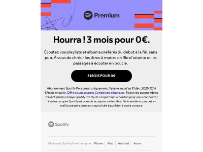Faites du bruit : 3 mois de Spotify Premium pour 0€