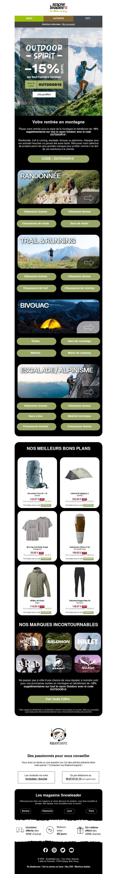 -15% supplémentaires sur tout le rayon Outdoor