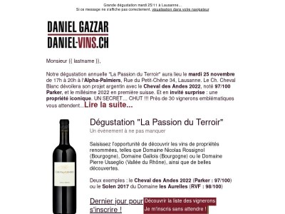 Dernier jour pour s'inscrire à notre grande dégustation du mardi 25/11...