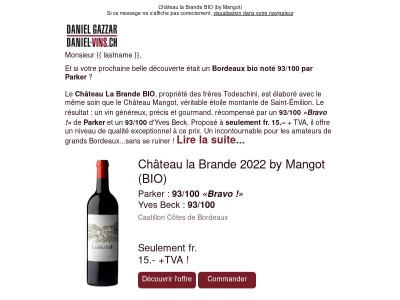 93/100 «Bravo!» (Parker) pour le Château la Brande BIO by Mangot