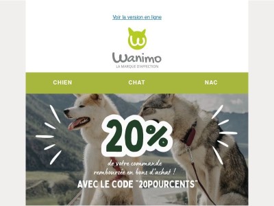 💥 Offre de fou : 20% de votre commande remboursés !