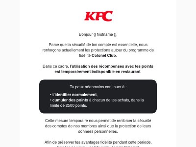 À propos de tes récompenses Colonel Club