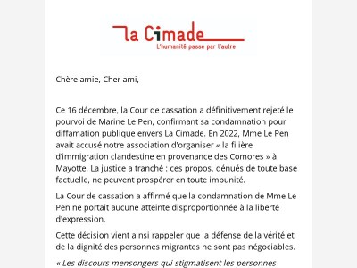 Marine Le Pen définitivement condamnée pour diffamation à l'encontre de La Cimade