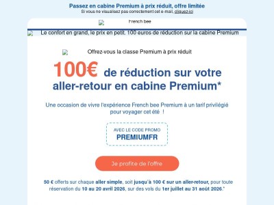 100€ offerts sur votre aller-retour en cabine Premium ! 💺
