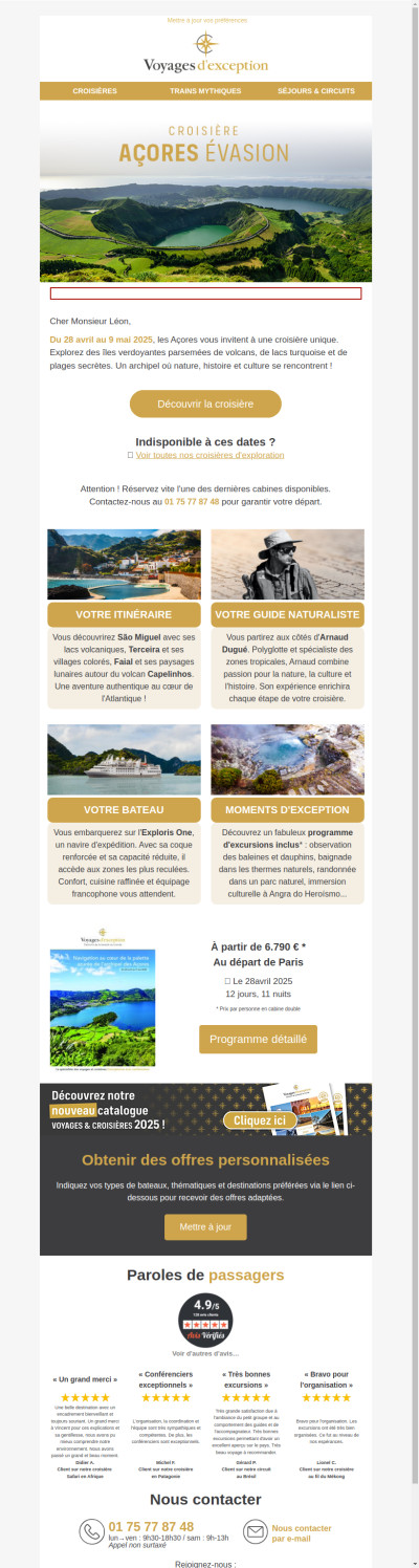 Croisière Açores : au cœur de la palette azurée de l'archipel (avril 2025)