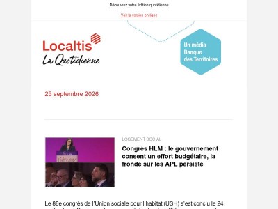 Actualités Localtis du lundi 28 septembre 2026