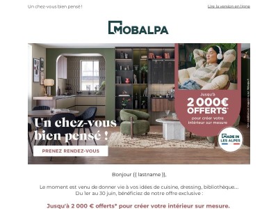 🎉Jusqu'à 2 000 € offerts* pour créer votre intérieur sur mesure