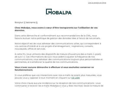 Votre choix concernant le suivi de nos e-mails