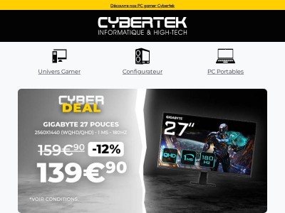 ⚡Cyber Deal : l'écran GIGABYTE 27 POUCES à 139,90€*🔥