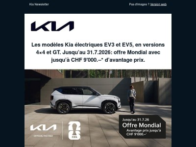 Offre Mondial Kia: avantage jusqu’à CHF 9000.–