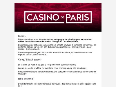 Information importante Casino de Paris
