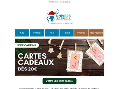 🎄 Cadeau de dernière minute ? Pensez aux cartes cadeaux Univers Broderie