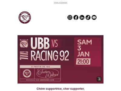 Billetterie ouverte pour UBB-Racing 92 et UBB-Northampton ! 🔥