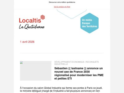 Actualités Localtis du jeudi 2 avril 2026