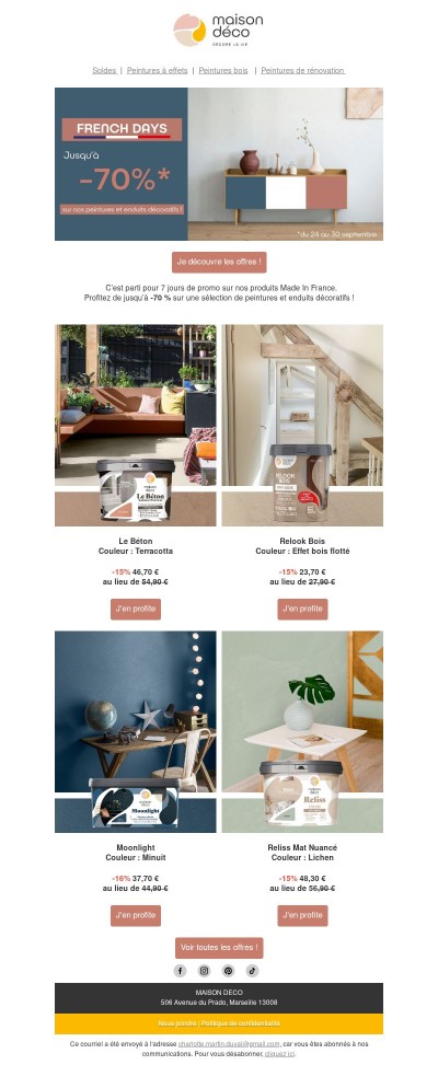 FRENCH DAYS : Jusqu'à -70% sur une sélection de peintures et enduits !