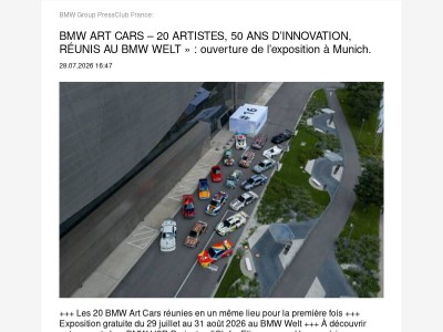  BMW ART CARS – 20 ARTISTES, 50 ANS D’INNOVATION, RÉUNIS AU BMW WELT... (BMW Group PressClub France)