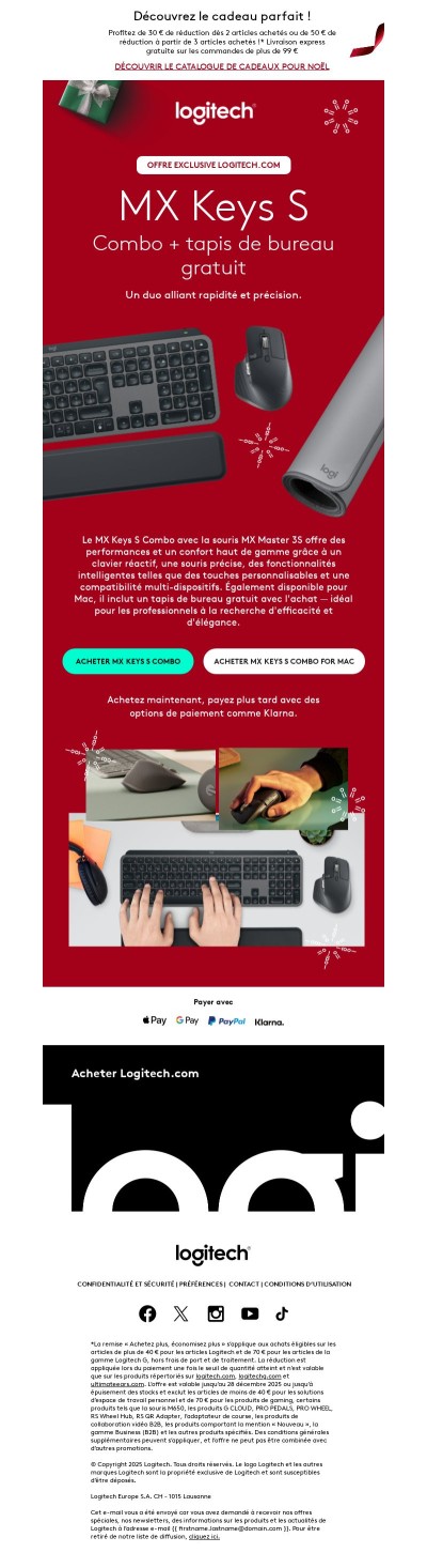 Améliorez votre espace de travail : MX Keys S Combo + tapis de bureau gratuit !