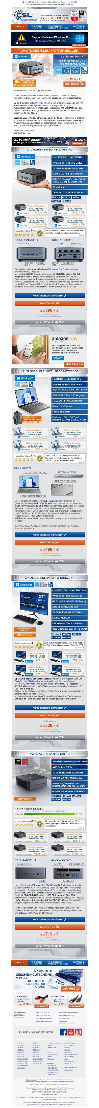 Ab Lager lieferbar: CSL Mini PCs, Notebooks und All-In-One PCs inkl. Windows 11