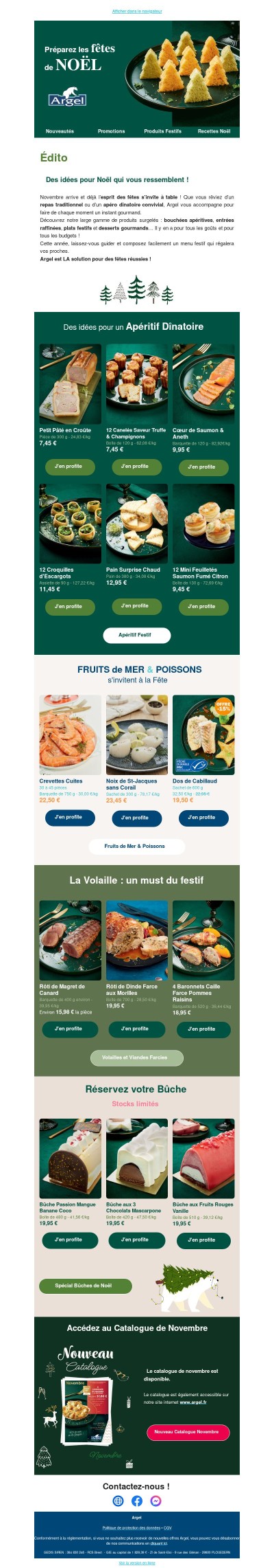 🌲 Lancement des Nouveautés Argel pour les Fêtes : Apéritif dînatoire, Fruits de Mer, Bûches Glacées 🎉