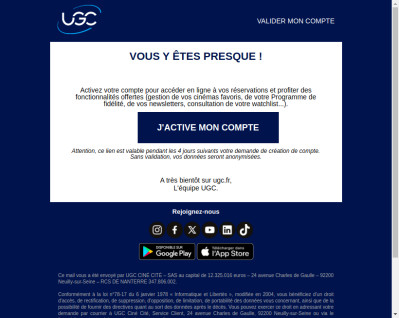 UGC - Confirmez votre inscription à MON COMPTE