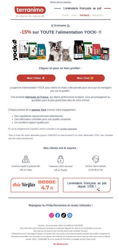 -15% sur TOUTE l'alimentation YOCK !!