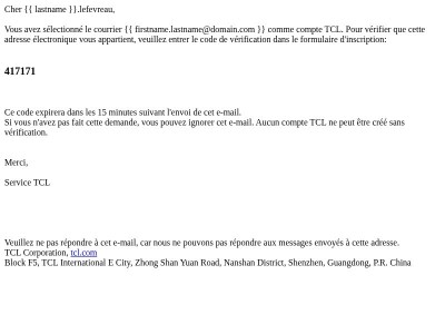TCL Account Verification Code