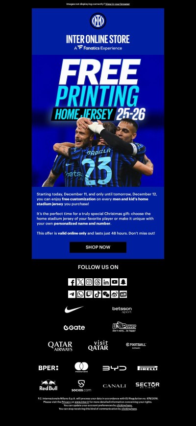 Only for 48 hours: free customization on the Home stadium jersey! ⚫🔵