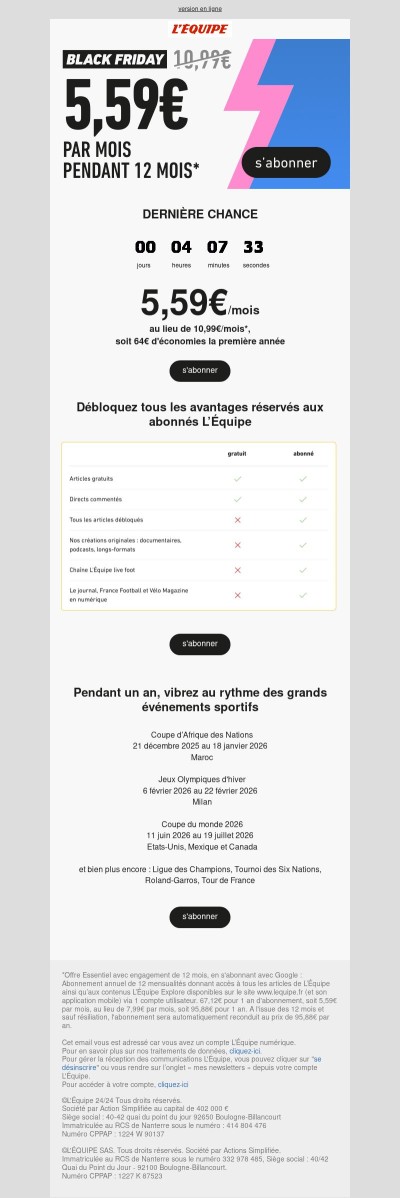Black Friday : L'Équipe à 5,59€/mois