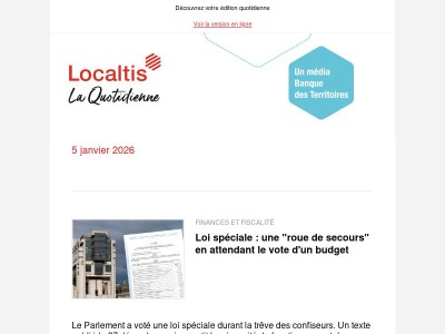 Actualités Localtis du mardi 6 janvier 2026