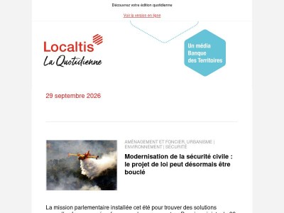 Actualités Localtis du mercredi 30 septembre 2026