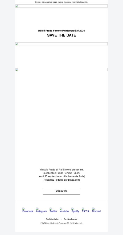 Save the Date - Défilé Prada Femme Printemps/Été 2026