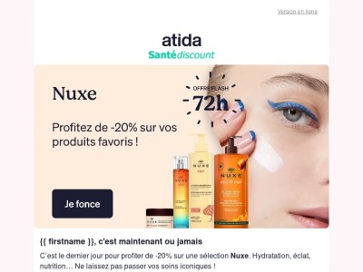 ⏰ Dernier jour : -20% sur Nuxe