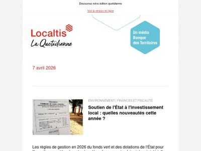 Actualités Localtis du mercredi 8 avril 2026