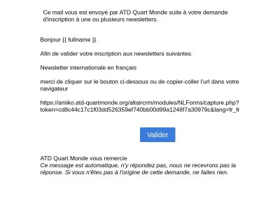 Validation inscription Newsletter ATD