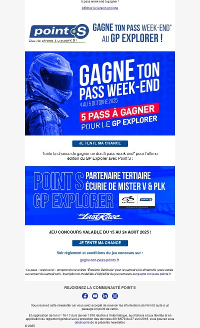 Gagne tes places pour le GP Explorer avec Point S !