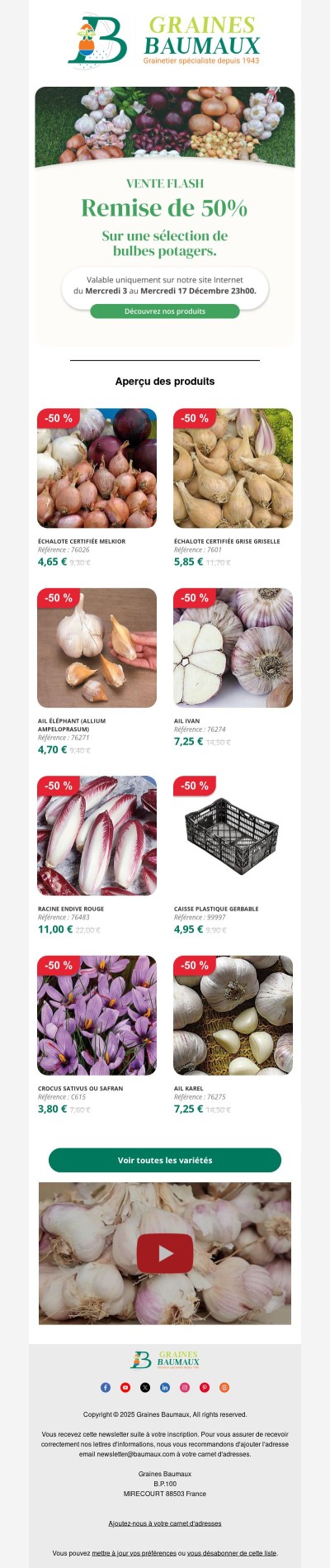 🕔 REMISE de 50% sur une sélection de bulbes potagers.