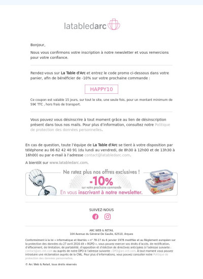 Confirmation d'inscription à la newsletter