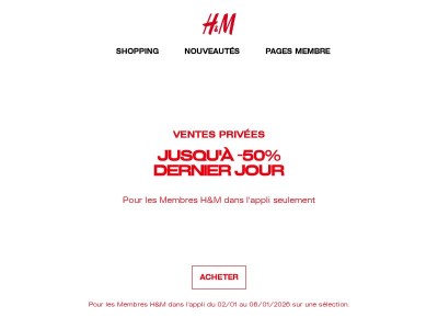 Jusqu'à -50% pour les Membres H&M