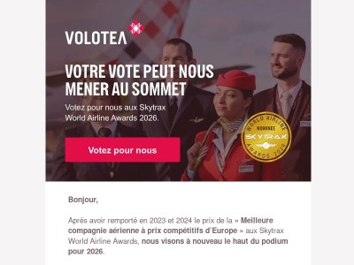 Votre vote compte : votez pour nous aux Skytrax 2026 🏆✈️ 