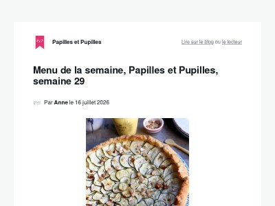 Menu de la semaine, Papilles et Pupilles, semaine 29