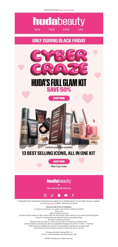 FINAL UNITS: 50% OFF Huda’s Full Glam Kit! ✨🖤