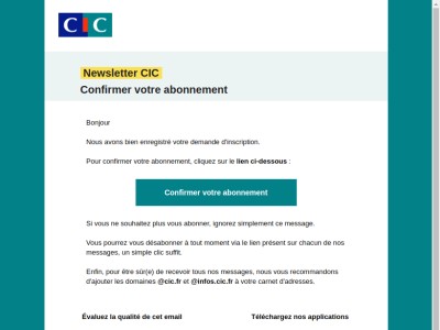  Newsletter CIC - Abonnement à confirmer
