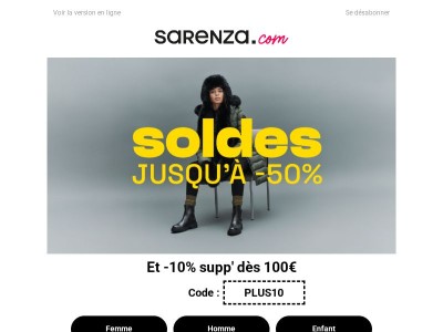 🔥 SOLDES  : -10% supp dès 100€ DERNIER JOUR