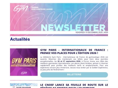Fédération Française de Gymnastique - Newsletter hebdomadaire