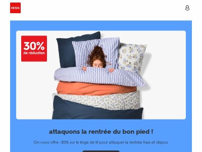 ⛅ attaquons la rentrée du bon pied ! On vous offre -30% sur le linge de lit pour attaquer la rentrée frais et dispos !