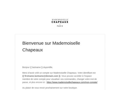 Votre compte sur Mademoiselle Chapeaux a été créé