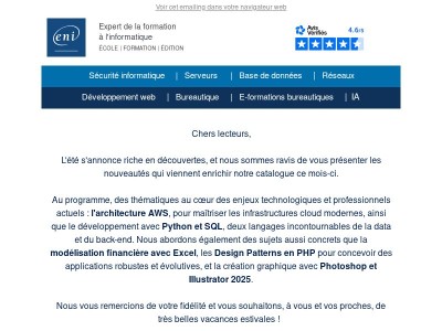 Architecture AWS,  Design Patterns en PHP, Excel, Modélisation financière avec Excel, Photoshop et Illustrator 2025, Python, SQL...