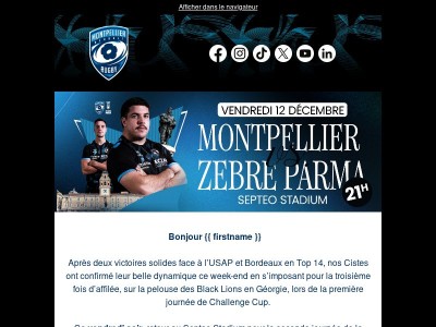📣 MHR - Zebre Parma : vendredi à 21H ! 