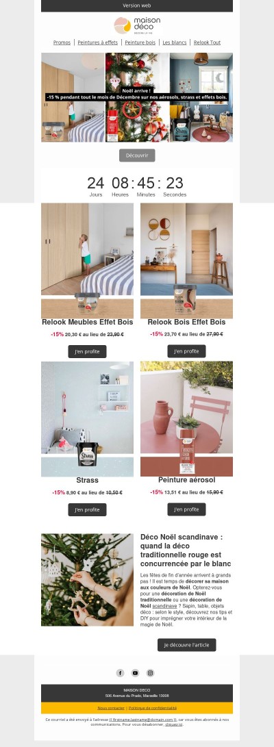 Plus que quelques jours : Aérosols, Strass et effets bois à -15 % du 2 au 31 décembre.